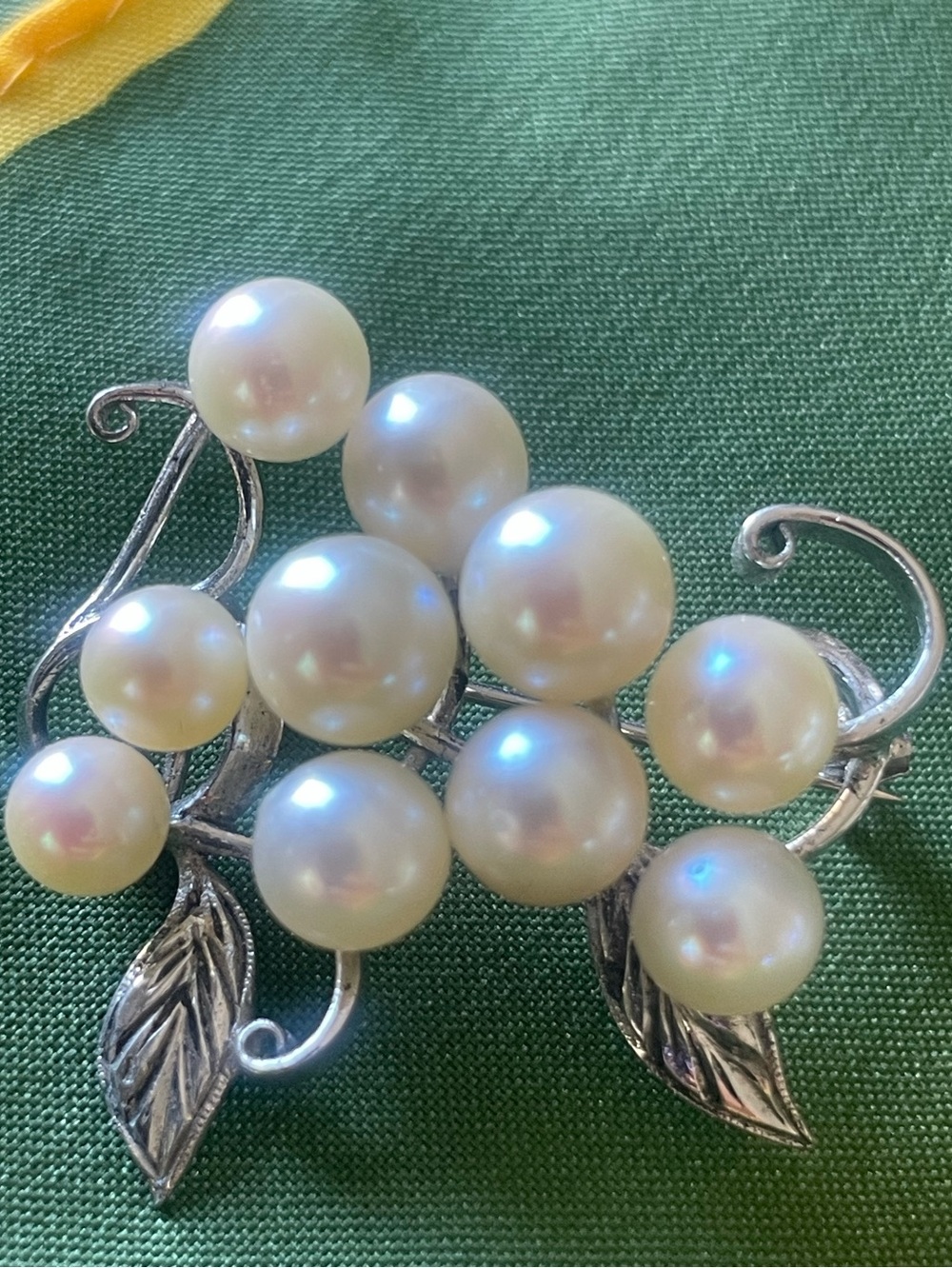 Vintage Cultured Pearl Grape Cluster Brooch in Hallmarked Silver
